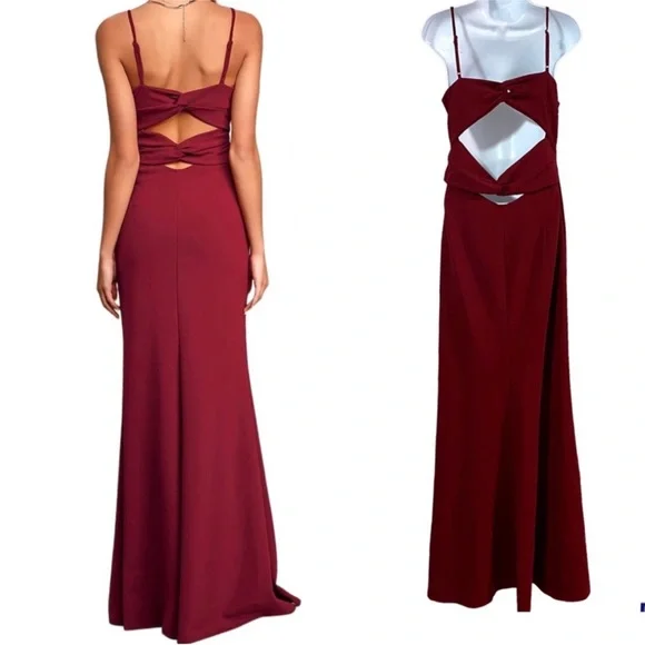 LULUS All My Loving Wine Red Knotted Mermaid Maxi Dress Large - Picture 4 of 13